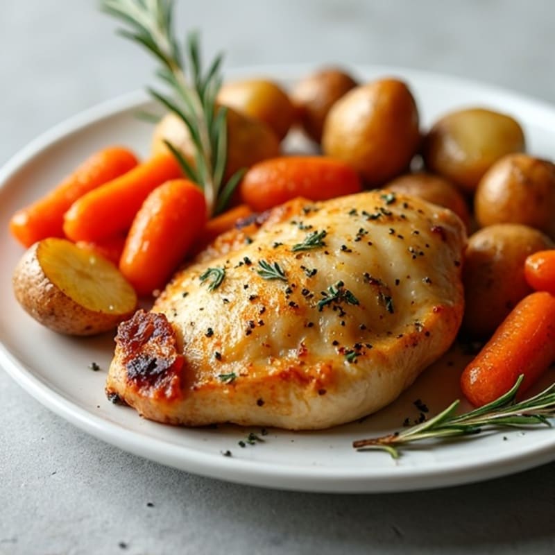 Herb-Roasted Chicken with Honey-Glazed Carrots and Crispy Potatoes
