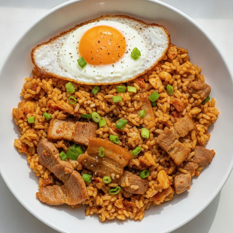 Kimchi Fried Rice with Pork Belly