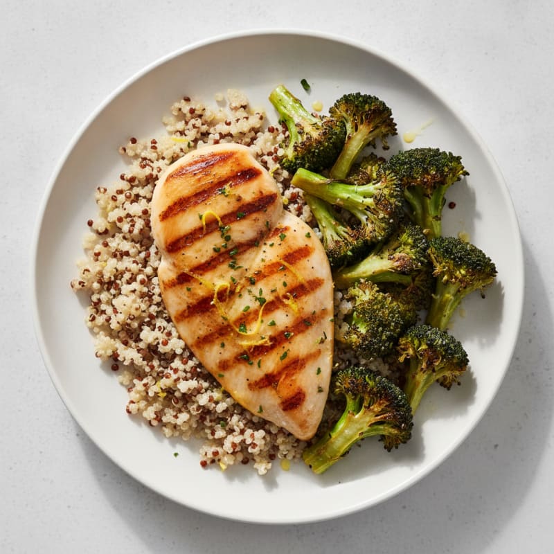Grilled Chicken Breast with Quinoa and Roasted Broccoli