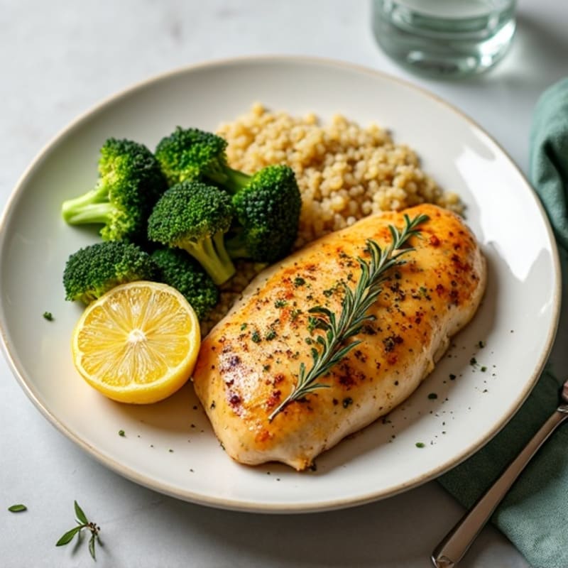 Lemon-Herb Roasted Chicken with Crispy Broccoli and Quinoa