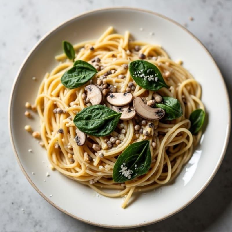 Creamy Garlic-Truffle Mushroom Protein Pasta