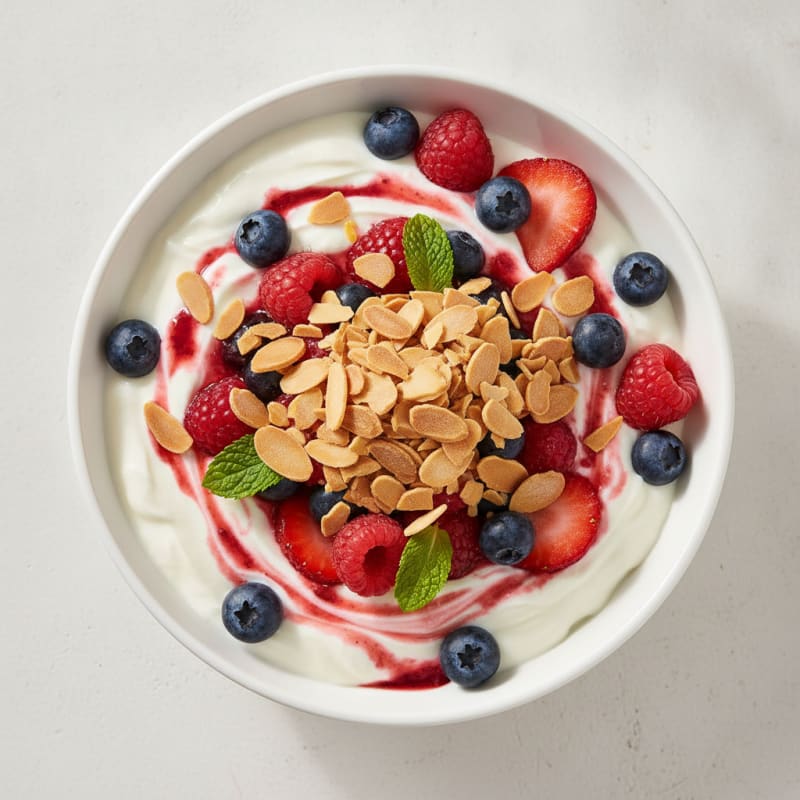 Greek Yogurt Protein Parfait with Mixed Berries and Almonds