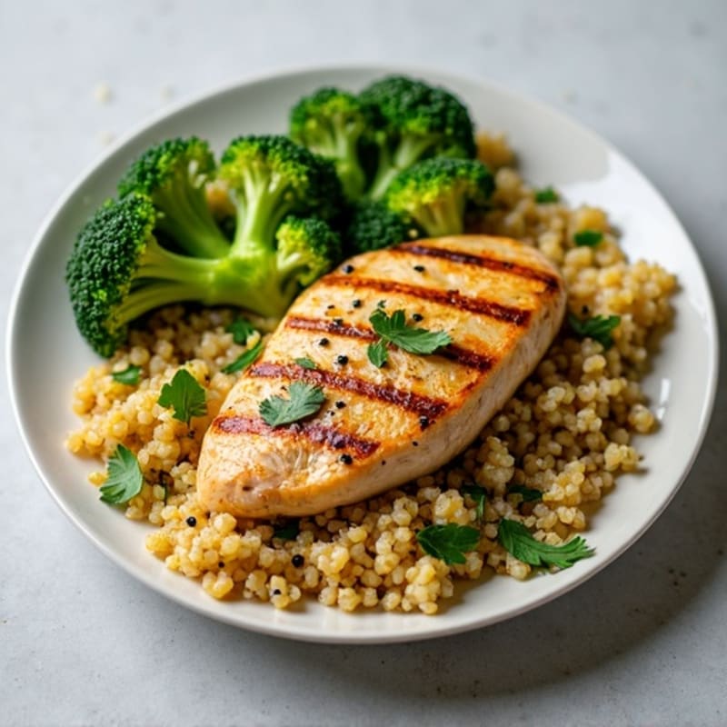 Grilled Chicken Breast with Quinoa and Roasted Broccoli