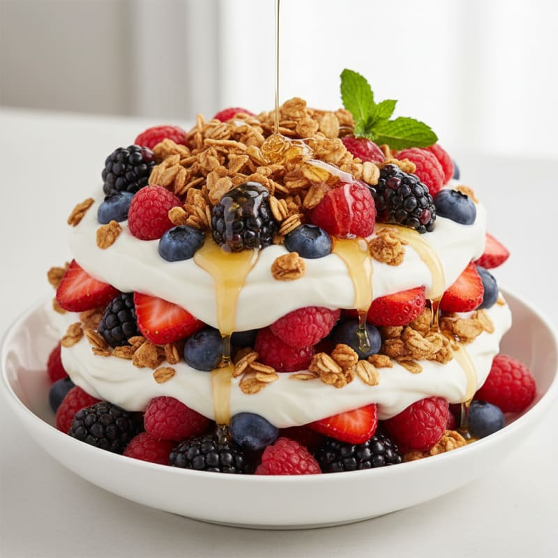 Creamy Greek Yogurt Parfait with Mixed Berries and Protein Granola