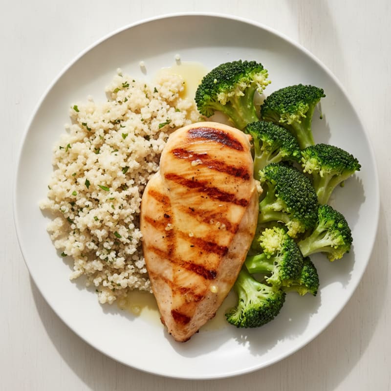 Grilled Chicken Breast with Quinoa and Steamed Broccoli