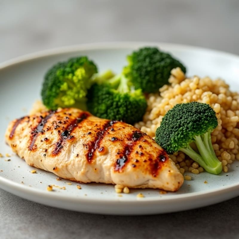 Grilled Chicken Breast with Roasted Broccoli and Quinoa