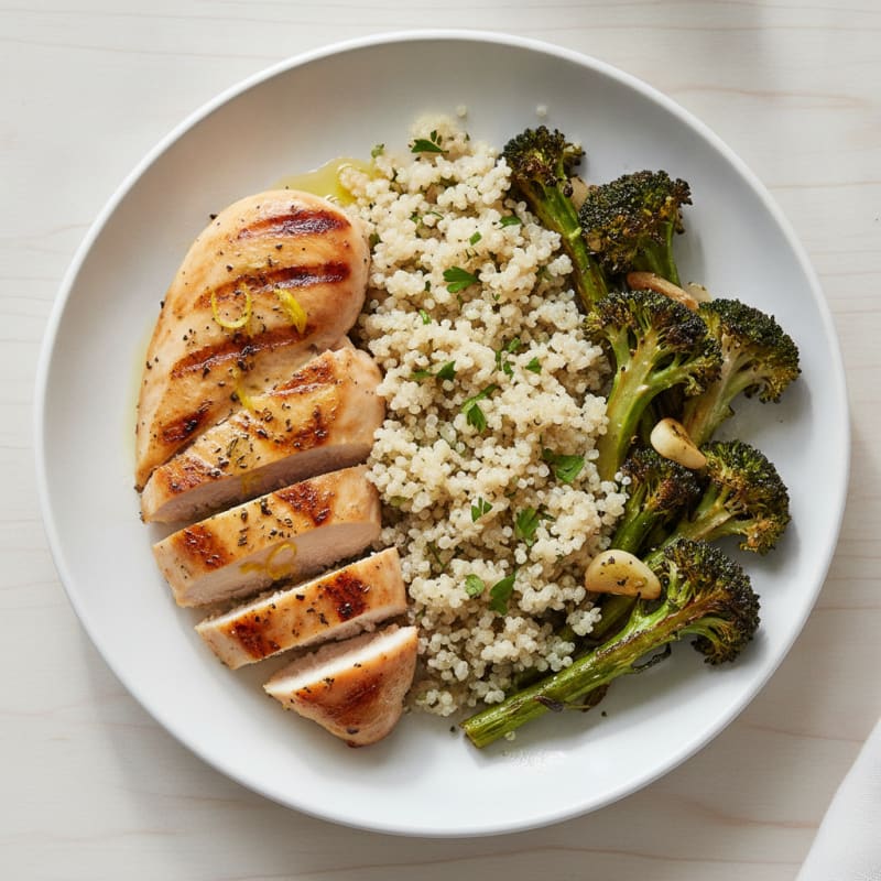 Grilled Chicken Breast with Quinoa and Roasted Broccoli