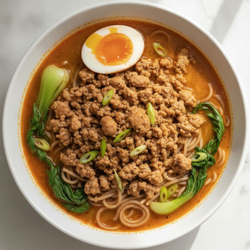 Spicy Sriracha Pork Ramen with Jammy Egg