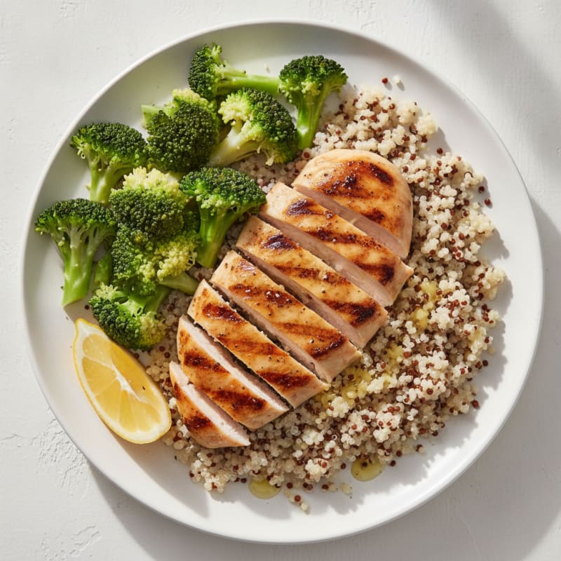 Grilled Chicken Breast with Quinoa and Steamed Broccoli