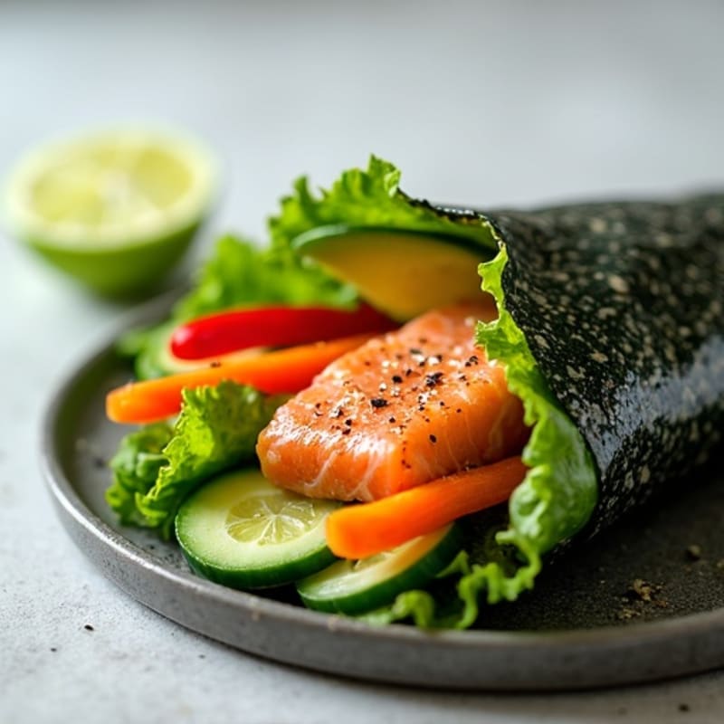 Fresh Salmon and Crispy Veggie Nori Wraps