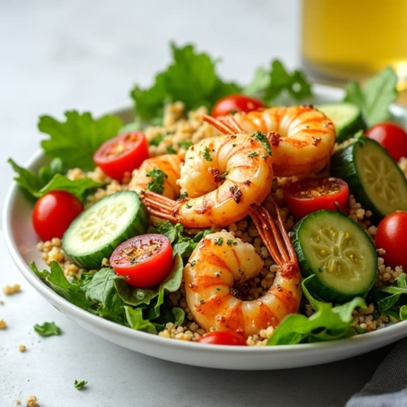 Seared Prawn Salad with Mixed Greens and Quinoa