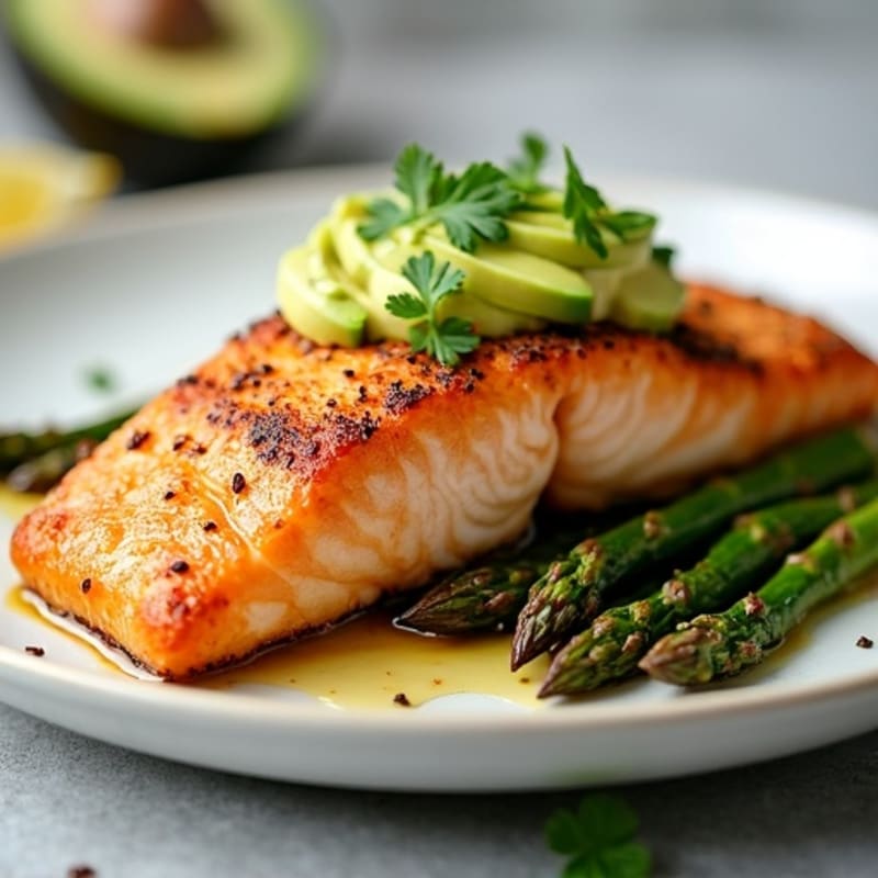 Crispy Baked Salmon with Roasted Asparagus and Creamy Avocado