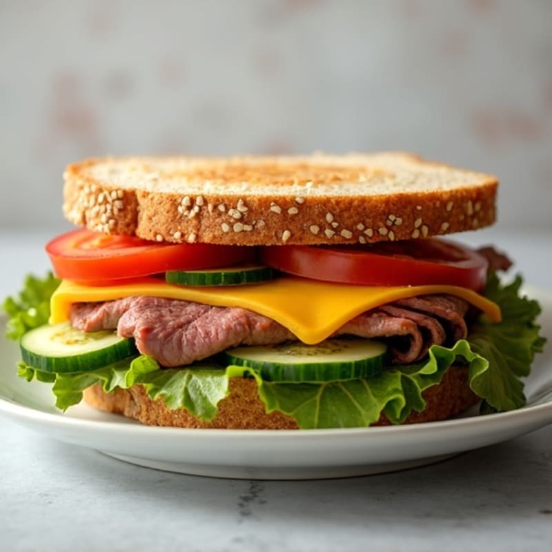 Lean Roast Beef and Sharp Cheddar Whole Grain Sandwich with Fresh Vegetables