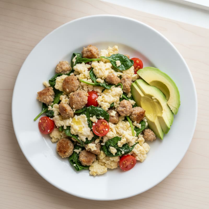 Egg White Scramble with Turkey Sausage and Spinach