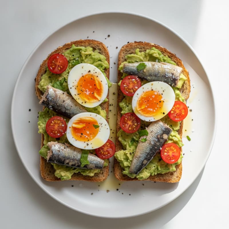 Sardine Avocado Toast with Jammy Eggs