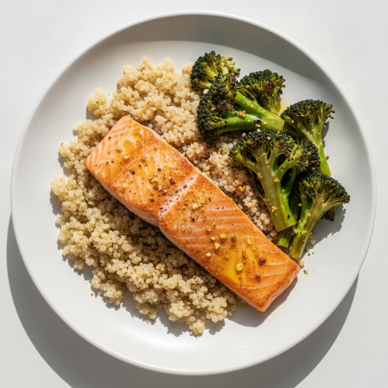 Seared Salmon with Roasted Broccoli and Quinoa