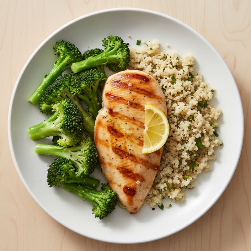 Grilled Chicken Breast with Quinoa and Steamed Broccoli