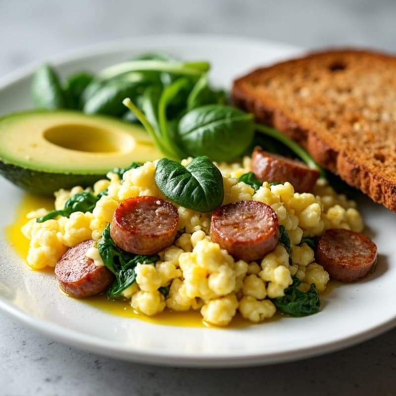Egg White and Spinach Scramble with Turkey Sausage