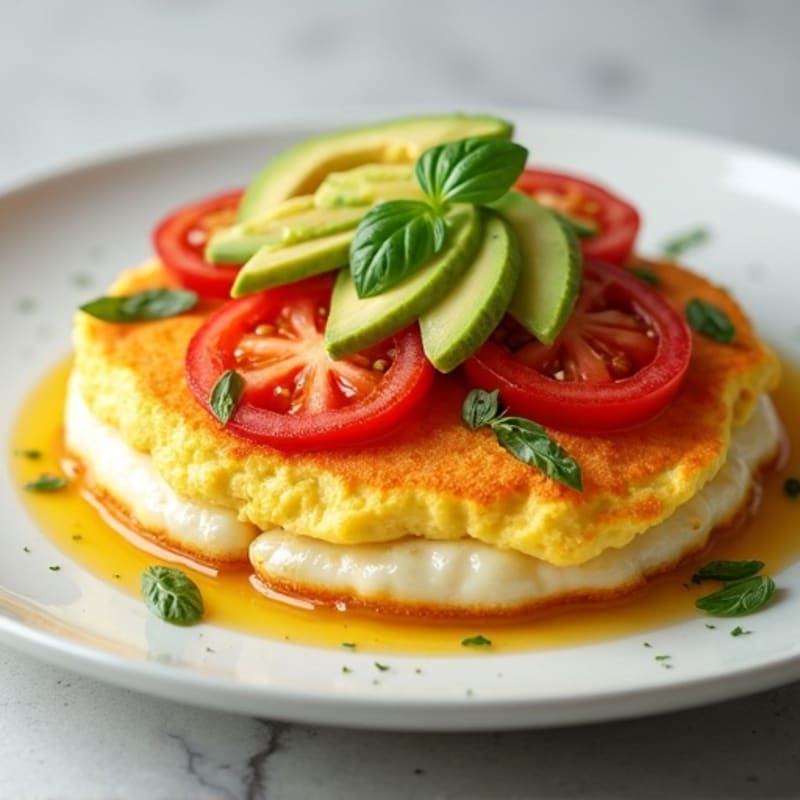 Fluffy Egg and Tomato Omelet with Sliced Avocado