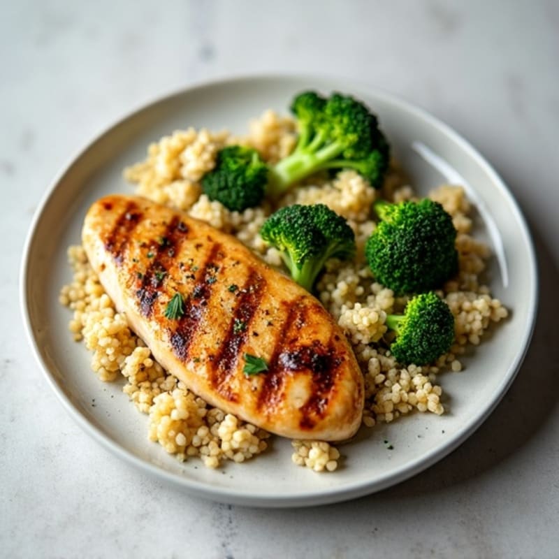 Grilled Chicken Breast with Quinoa and Roasted Broccoli