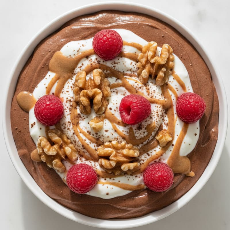 Silky Chocolate Protein Pudding with Greek Yogurt and Berries