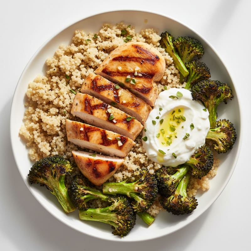 Grilled Chicken Breast with Quinoa and Roasted Broccoli