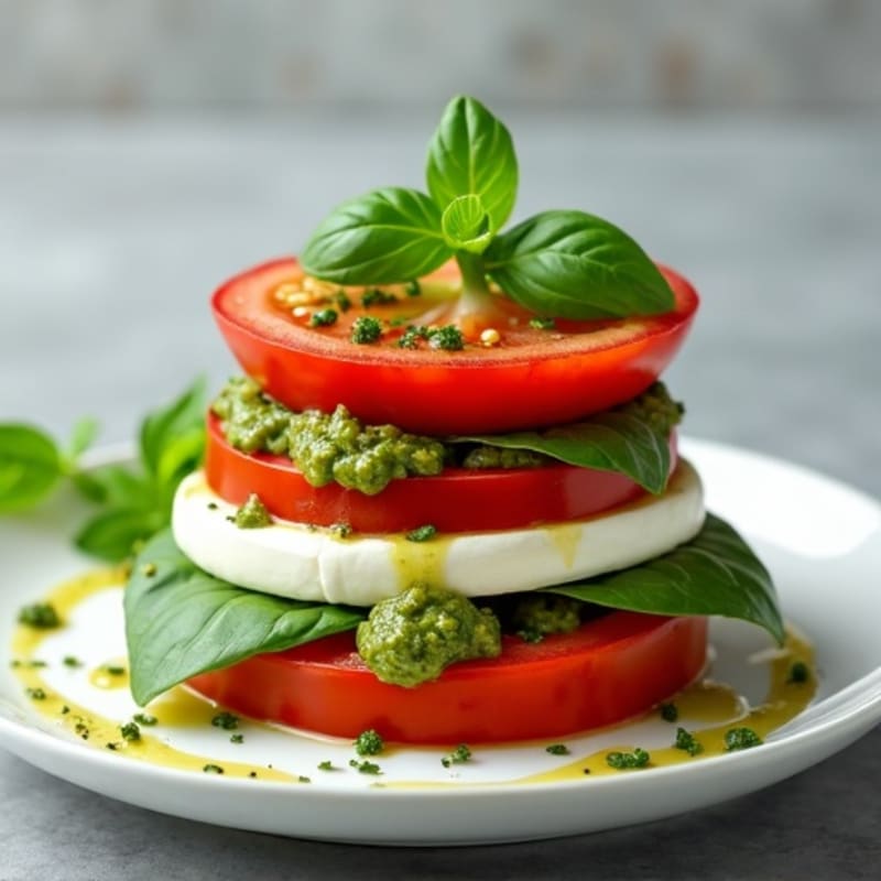 Fresh Basil Pesto Tomato Mozzarella Stack