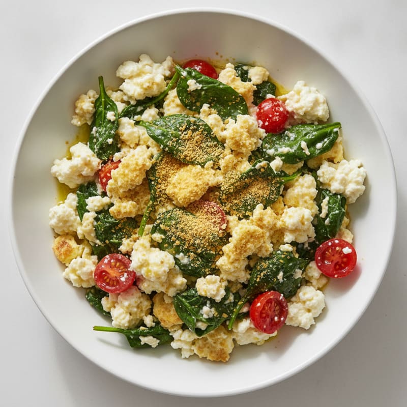 Egg White and Spinach Scramble with Cottage Cheese