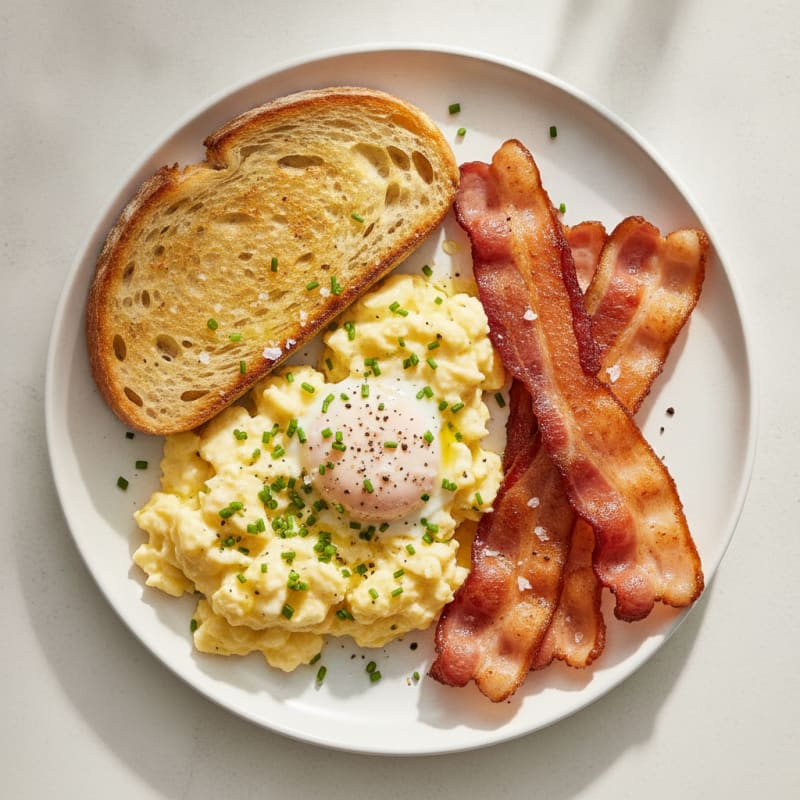 Eggs with Turkey Bacon and Sourdough Toast