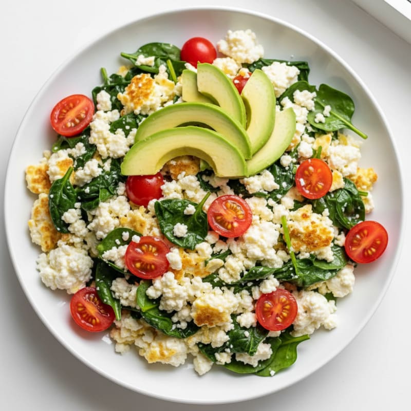 Egg White and Cottage Cheese Scramble with Spinach and Tomatoes