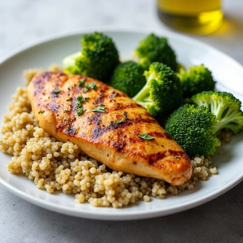 Grilled Chicken Breast with Quinoa and Roasted Broccoli
