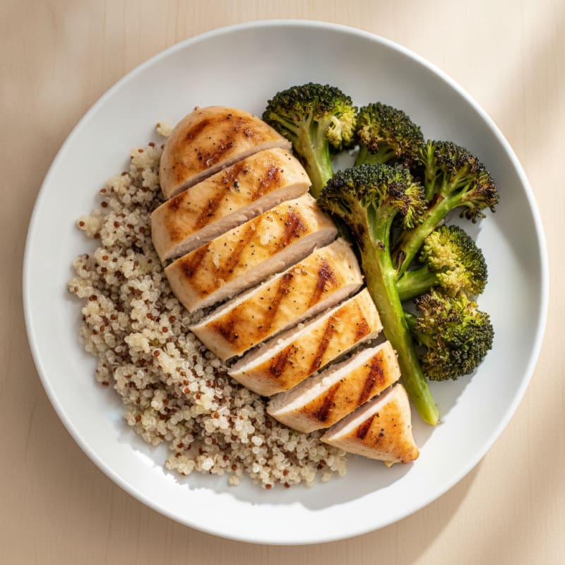 Grilled Chicken Breast with Quinoa and Roasted Broccoli
