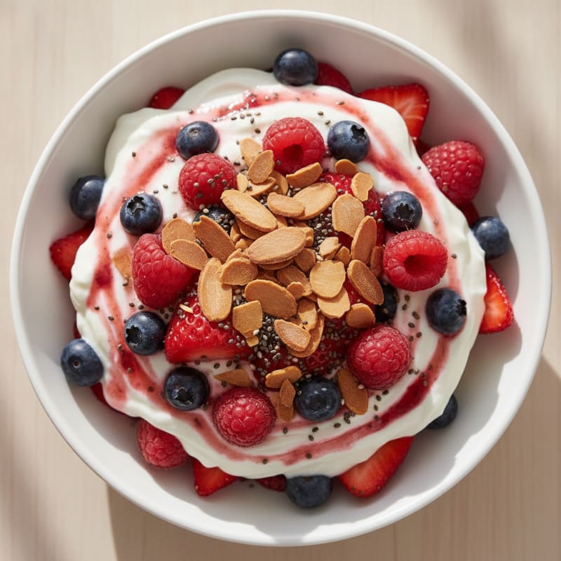 Greek Yogurt Protein Parfait with Mixed Berries and Almonds
