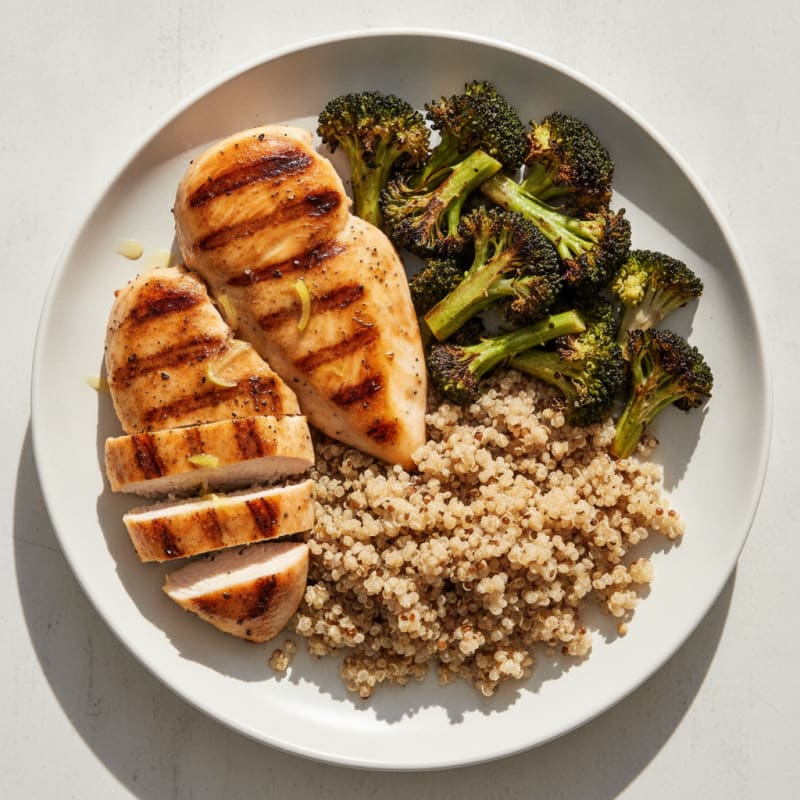 Grilled Chicken Breast with Roasted Broccoli and Quinoa