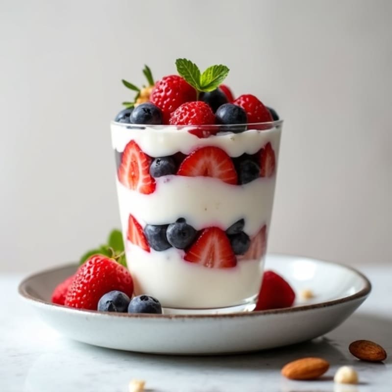 Greek Yogurt Protein Parfait with Mixed Berries and Almonds
