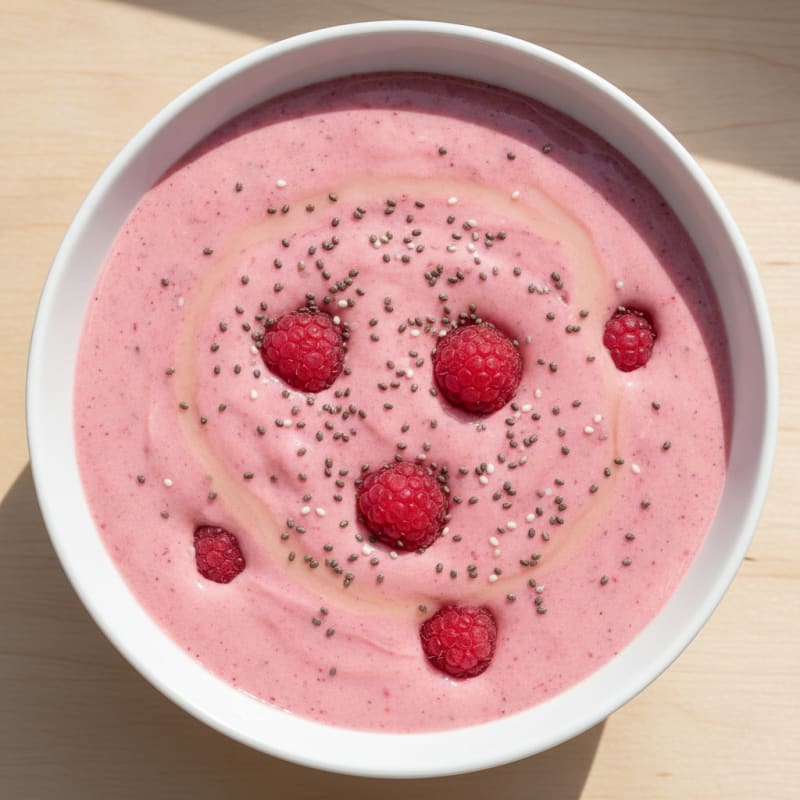 Greek Yogurt Protein Smoothie with Raspberries and Protein Powder