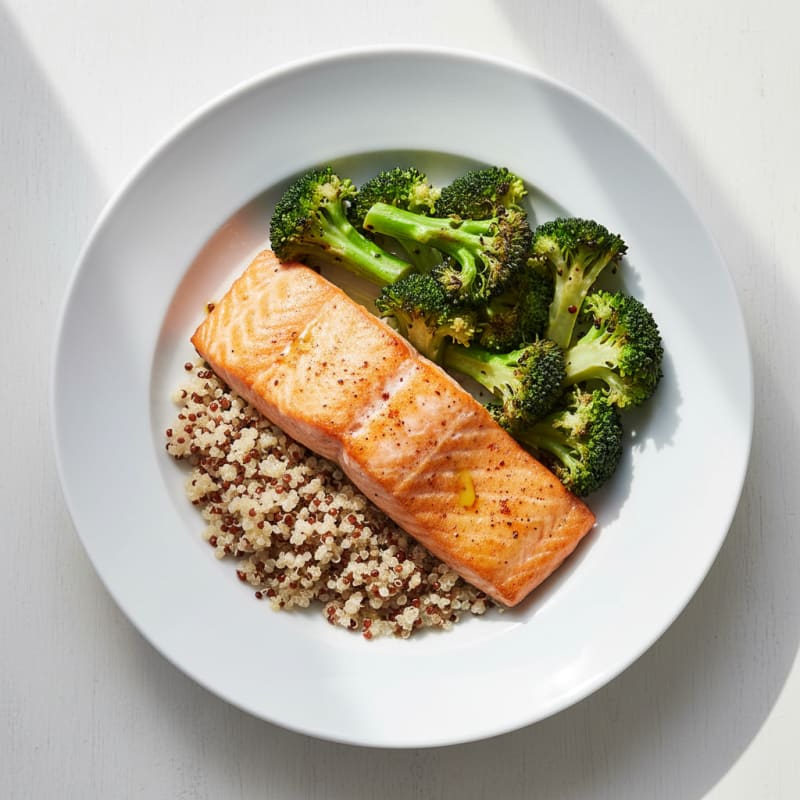 Seared Salmon Fillet with Roasted Broccoli and Quinoa