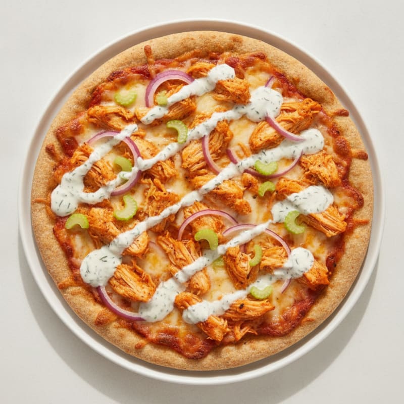 Buffalo Chicken Pizza with Ranch Drizzle