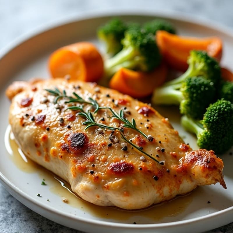 Garlic-Herb Roasted Chicken with Crispy Sweet Potatoes and Tender Broccoli