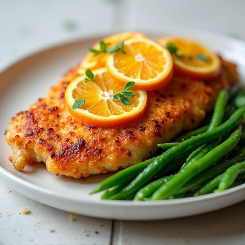 Crispy Baked Orange Chicken with Steamed Green Beans