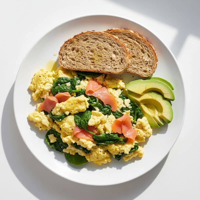 Egg and Spinach Scramble with Smoked Salmon