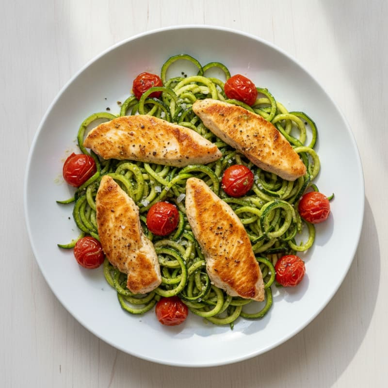 Zucchini Noodles with Basil Pesto Chicken