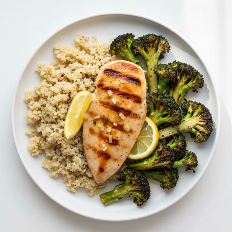 Grilled Chicken Breast with Quinoa and Roasted Broccoli