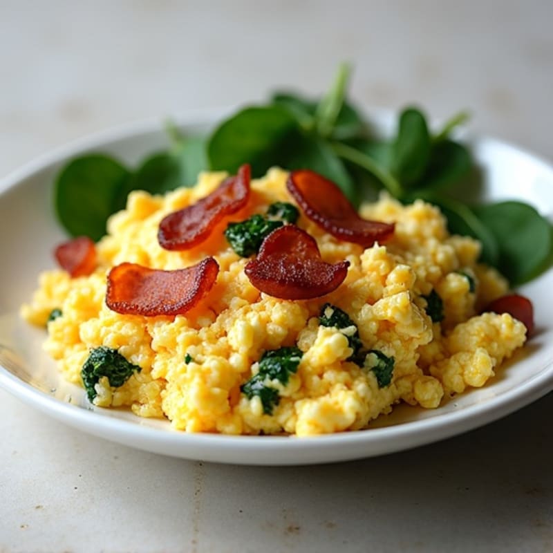 Cottage Cheese Egg Scramble with Spinach and Turkey Bacon