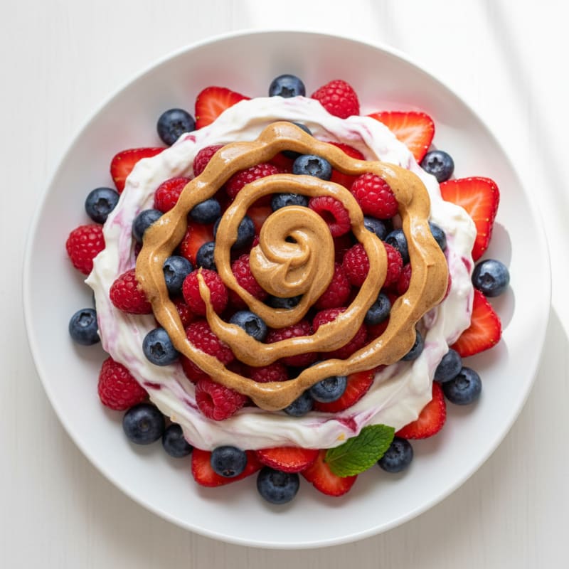 Greek Yogurt Protein Parfait with Mixed Berries and Almond Butter