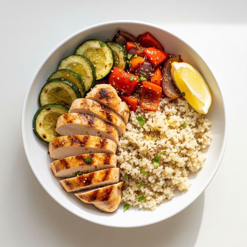 Grilled Chicken and Quinoa Power Bowl with Roasted Vegetables