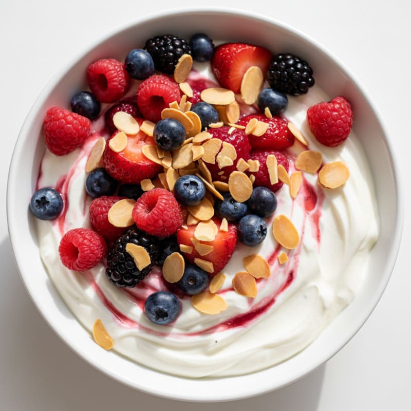 Greek Yogurt Protein Parfait with Mixed Berries and Almonds