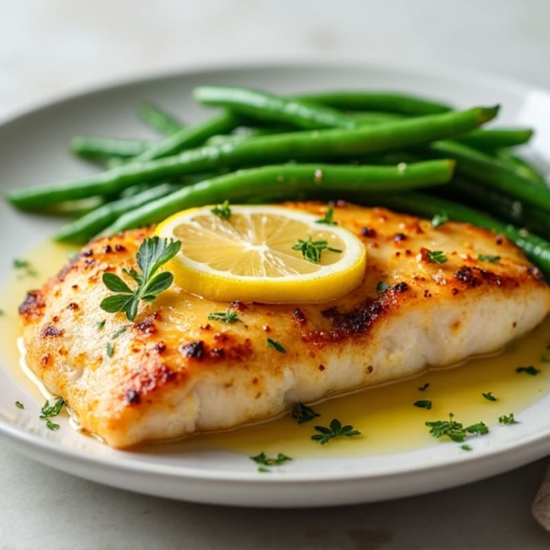 Lemon-Garlic Pan-Seared Chicken Breast with Fresh Green Beans
