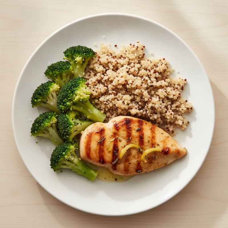 Grilled Chicken Breast with Quinoa and Steamed Broccoli