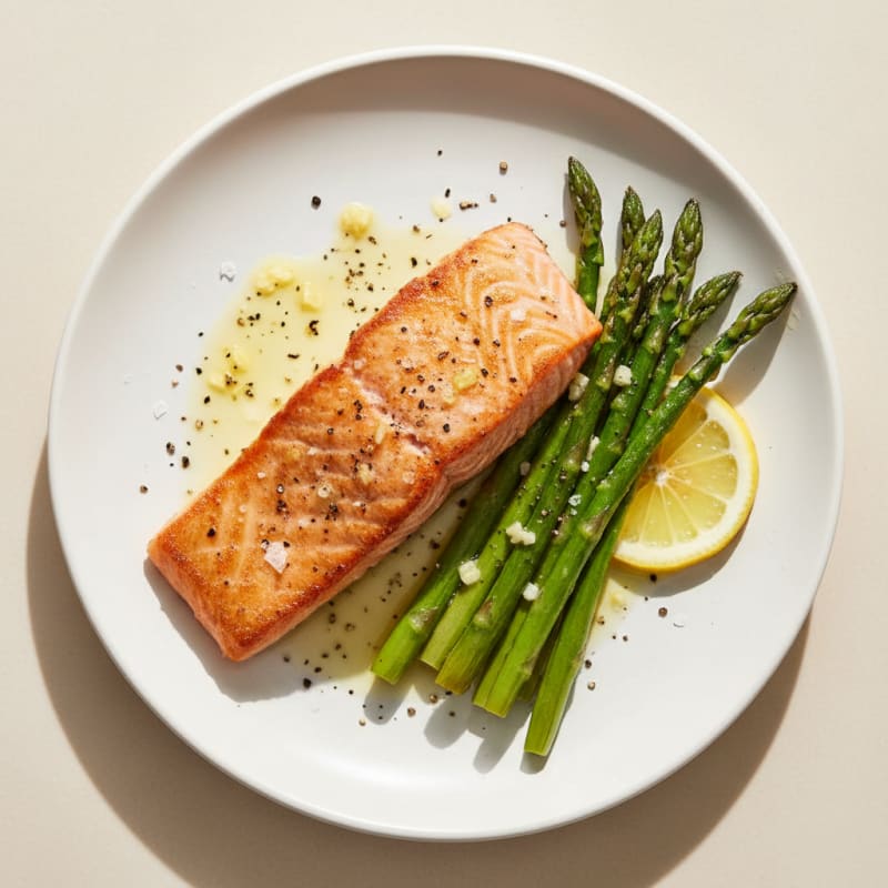 Crispy Pan-Seared Salmon with Roasted Asparagus